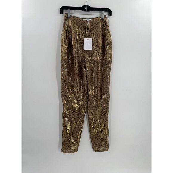 NWT L’Academie The Lara Pant Metallic Leopard Print Women Size XXSmall (23X29.5) - Picture 1 of 11